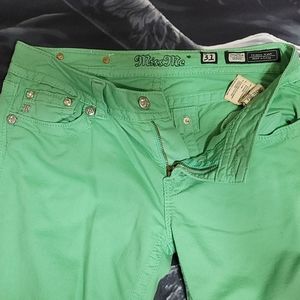 Mint green skinny jean Miss Me inseam 32